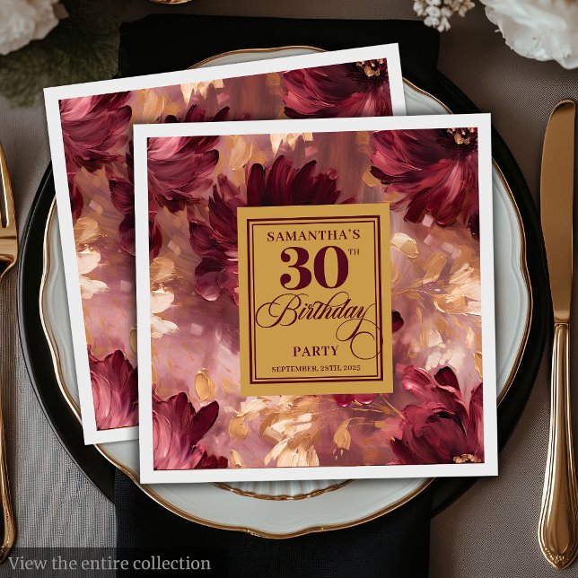 Lovely Blush Burgundy Gold Boho 30th Birthday Napkins (Lovely Blush Burgundy Gold Boho 30th Birthday Napkins)