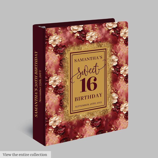 Lovely Blush Burgundy Gold Sweet 16 Ring Binder (Lovely Blush Burgundy Gold Sweet 16 Ring Binder)