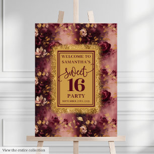 Lovely Blush Burgundy Gold Sweet 16 Welcome Poster