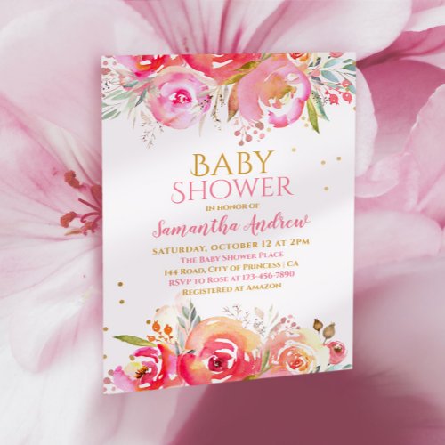 Lovely Blush Floral Delicate Girl Baby Shower Invi Invitation