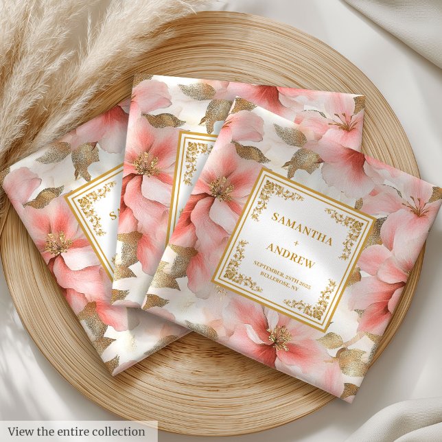 Lovely blush floral ivory wedding cloth napkins (Lovely blush floral ivory wedding cloth napkins)