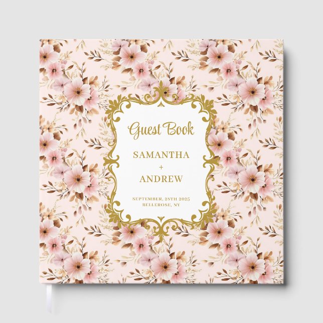 Lovely Blush Gold Boho Wedding Guest Book Keepsake (Front)