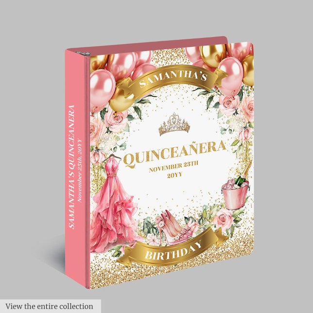 Lovely Blush Gold Quinceañera Memory Photo Album 3 Ring Binder (Lovely Blush Gold Quinceañera Memory Photo Album)