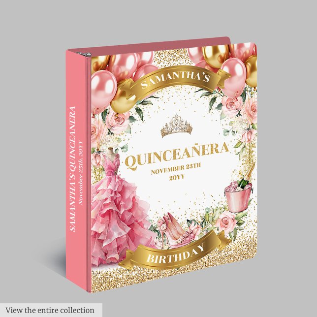 Lovely Blush Gold Quinceañera Party Memory Album 3 Ring Binder (Lovely Blush Gold Quinceañera Party Memory Album)