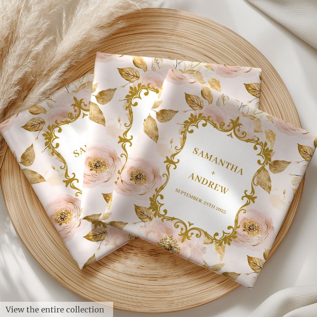 Lovely Blush Gold Wedding Table Cloth Napkins (Lovely Blush Gold Wedding Table Napkins)