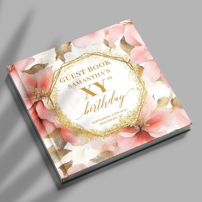 Lovely Blush Ivory Gold Floral Birthday Guest Book (Lovely Blush Ivory Gold Floral Birthday Guest Book

)