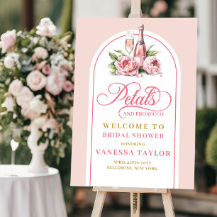 Lovely blush petals and prosecco welcome sign