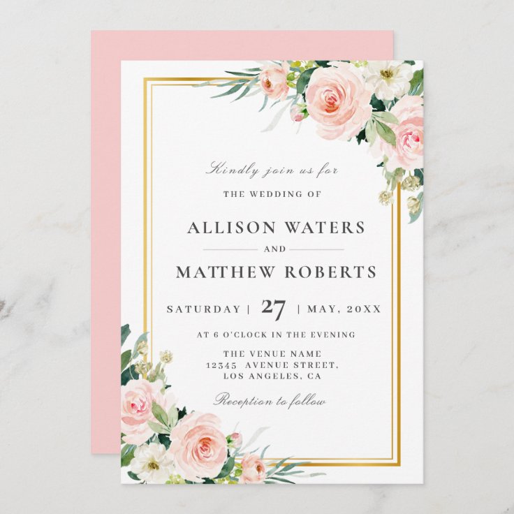 lovely blush pink floral wedding invitation | Zazzle