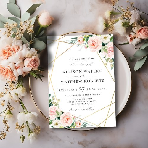 lovely blush pink floral wedding invitation