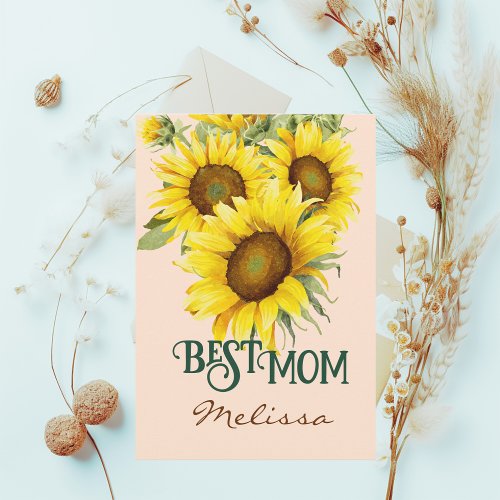 Lovely Blush Watercolor Sunflower Mothers Day Holiday Card