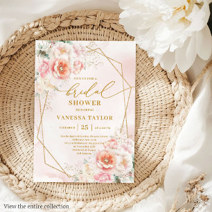 Lovely Boho Blush Gold Frame Roses Bridal Shower  Invitation