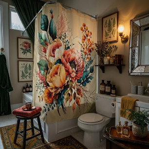 Lovely boho fall bouquet shower curtain