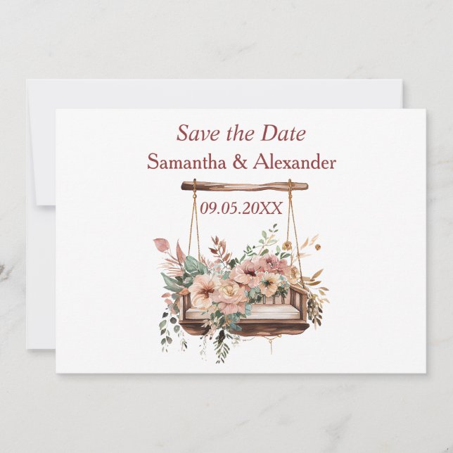 Lovely Boho Garden Swing Floral Save the Date (Front)