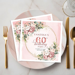 Lovely Boho Rose Gold Floral 60th Birthday Napkins