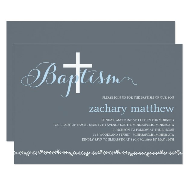 Lovely Border Baptism Invitation - Blue