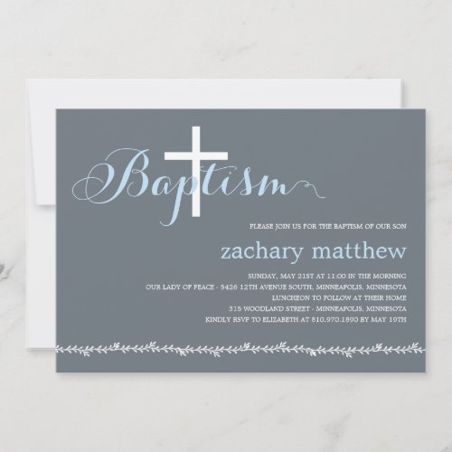 Lovely Border Baptism Invitation - Blue