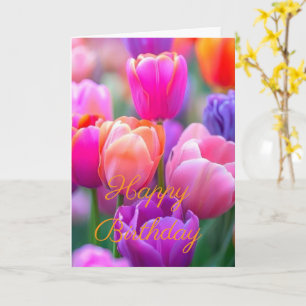 Lovely Bouquet Tulip Flower Pink Winter  Birthday  Card