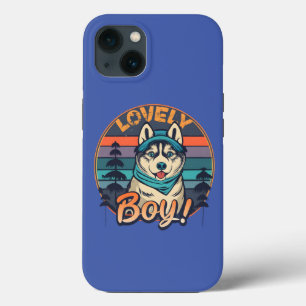 Lovely Boy Cool Vintage Retro Husky Puppy iPhone 13 Case