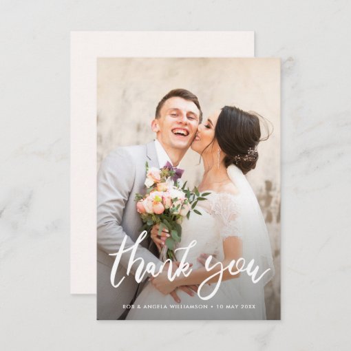 Lovely bride & groom photo wedding thank you card | Zazzle