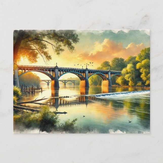 Lovely Bridge Warm Green James River Watercolor Postcard (Front)