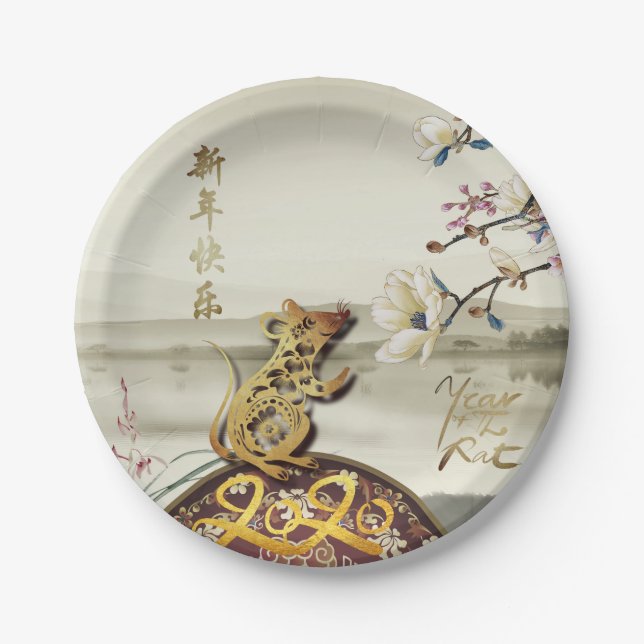 Lovely bucolic scene Chines Rat Year 2020 PPP Paper Plates (Front)