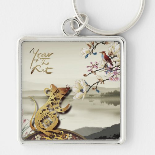 Lovely bucolic scene Chines Rat Year 2020 Sq MK Keychain