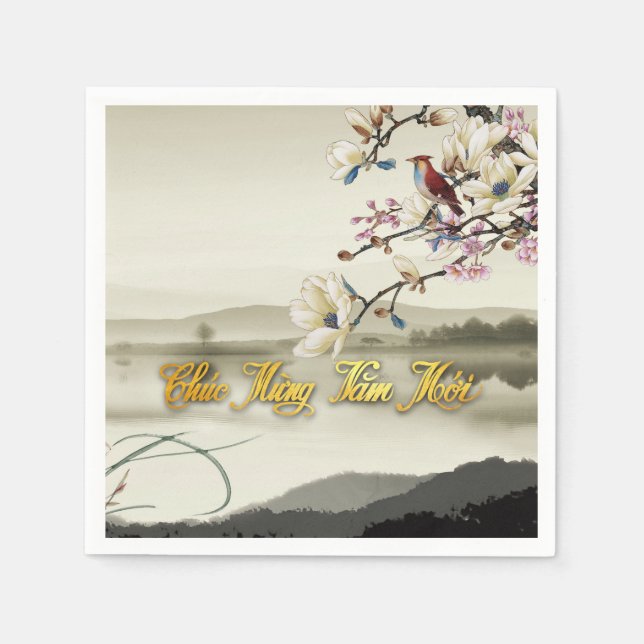 Lovely bucolic scene Spring Vietnamese New Year PN Napkins (Front)