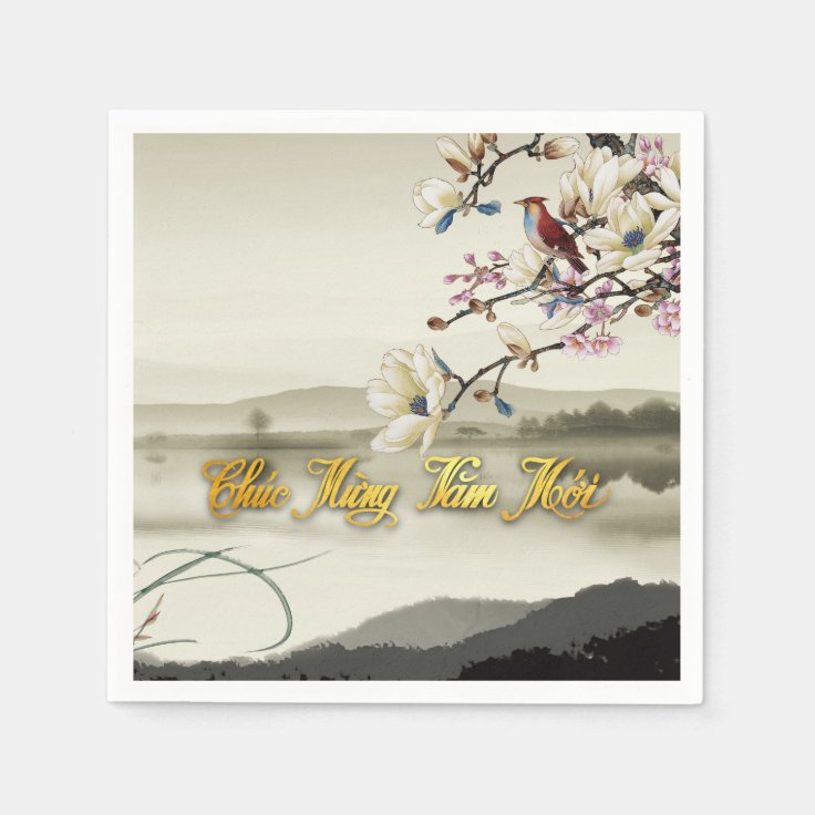 Lovely bucolic scene Spring Vietnamese New Year PN Napkins Zazzle