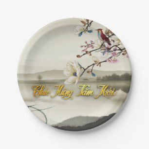 Lovely bucolic scene Spring Vietnamese New Year PP Paper Plates