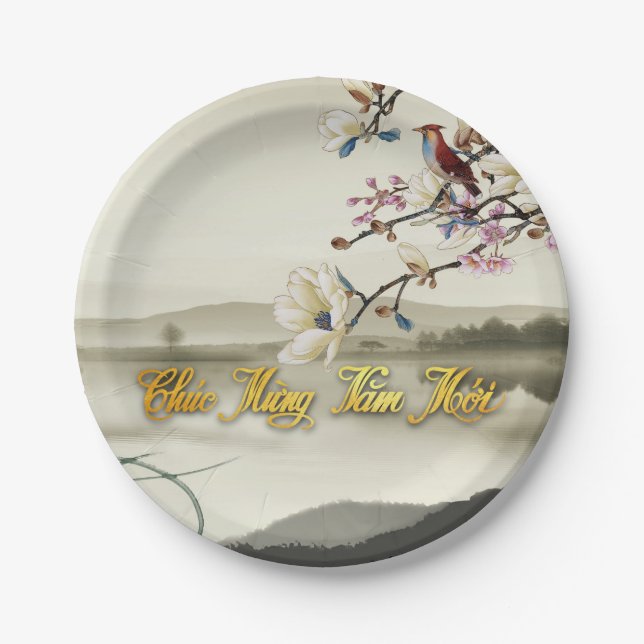 Lovely bucolic scene Spring Vietnamese New Year PP Paper Plates (Front)