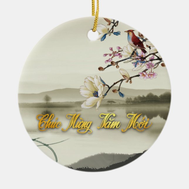 Lovely bucolic scene Vietnamese New Year Tet RCO Ceramic Ornament (Front)