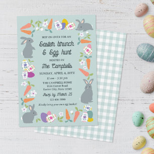 Lovely Bunnies Carrots Easter Brunch & Egg Hunt Invitation