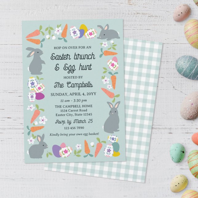 Lovely Bunnies Carrots Easter Brunch & Egg Hunt Invitation (Creator Uploaded)