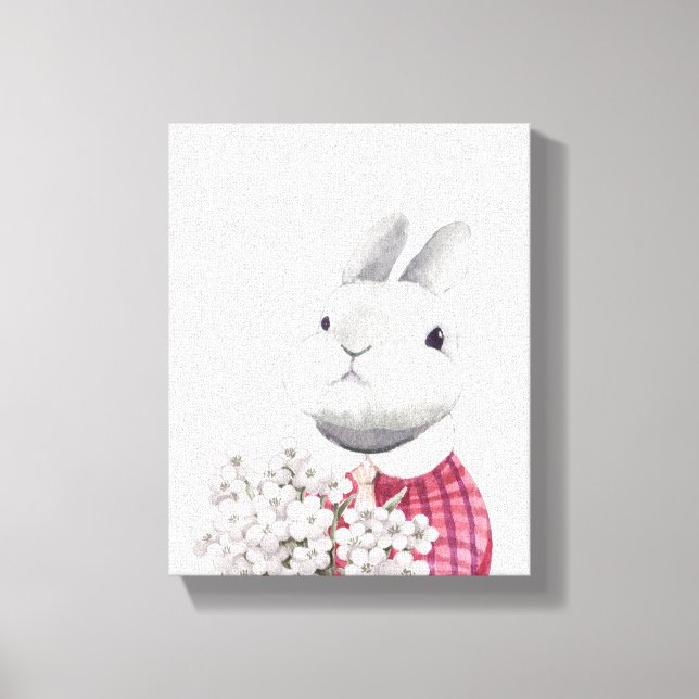 Lovely Bunny Flower Holding Woodland Nursery Decor (Front)