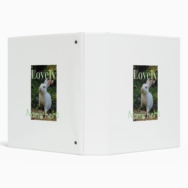 Lovely bunny rabbit pet photo name green pastel  3 ring binder (Background)