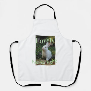 Lovely bunny rabbit pet photo name green pastel apron