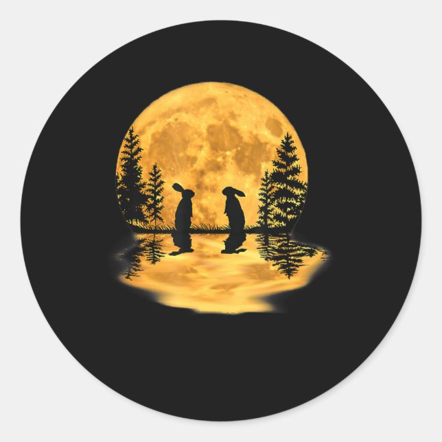 Lovely Bunny Rabbit Rabbits Moon Night Sky Classic Round Sticker (Front)