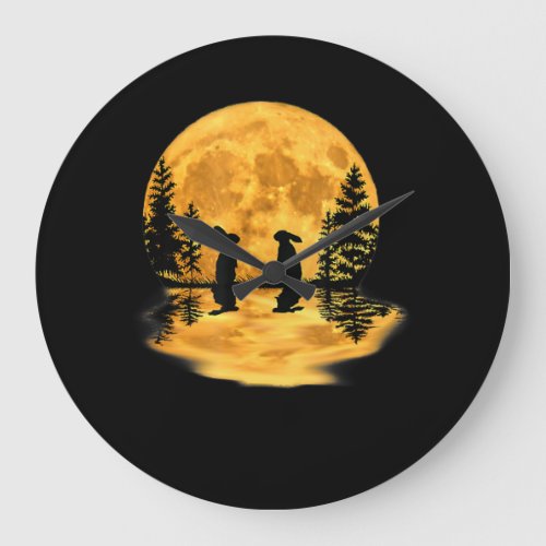 Lovely Bunny Rabbit Rabbits Moon Night Sky Large Clock