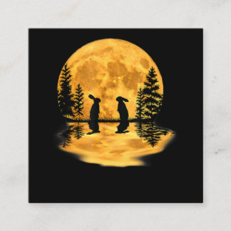 Lovely Bunny Rabbit Rabbits Moon Night Sky Square Business Card