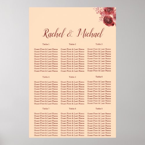 Lovely burgundy and peach floral Wedding Poster