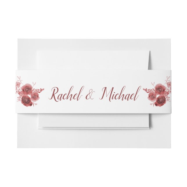 Lovely Burgundy and white Watercolor Flower Invitation Belly Band (Front Example)