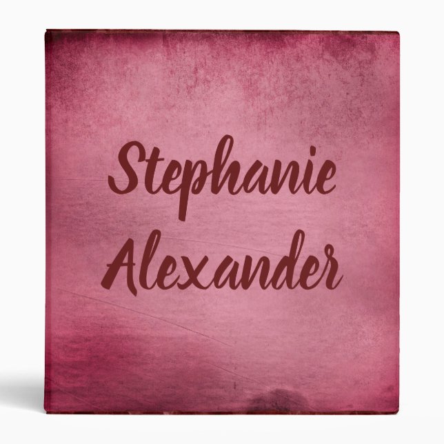 Lovely Burgundy Background Monogram initial 3 Ring Binder (Front)