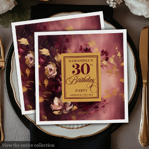 Lovely Burgundy Blush Gold 30th Birthday Napkins