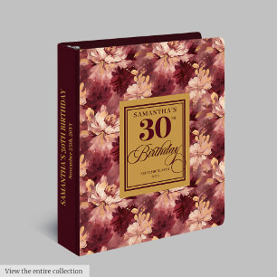 Lovely Burgundy Blush Gold 30th Birthday Photo 3 Ring Binder
