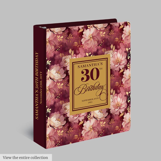 Lovely Burgundy Blush Gold 30th Birthday Photo 3 Ring Binder (Lovely Burgundy Blush Gold 30th Birthday Photo 3 ring binder)