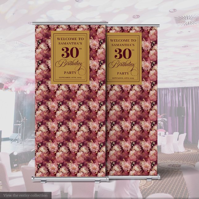 Lovely Burgundy Blush Gold 30th Birthday Roll   Retractable Banner (Lovely Burgundy Blush Gold 30th Birthday Roll Retractable Banner )
