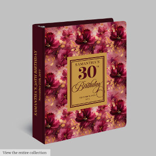 Lovely Burgundy Blush Gold Boho 30th Birthday Gift 3 Ring Binder