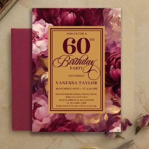 Lovely Burgundy Blush Gold Style 60th Birthday Invitation