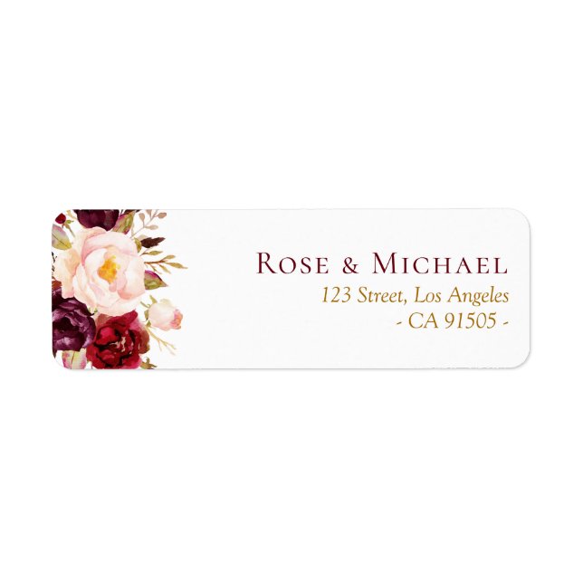 lovely burgundy floral address label (Front)