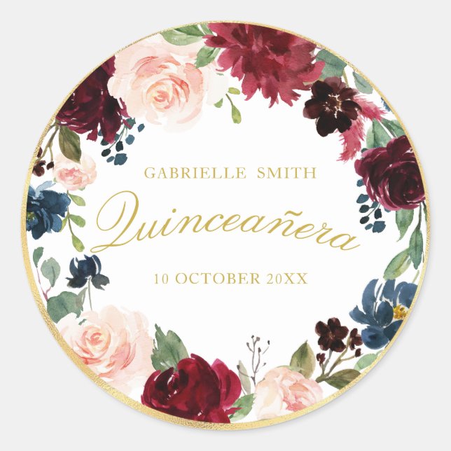 lovely burgundy floral Quinceanera sticker (Front)